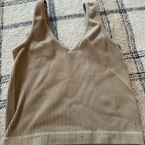 Blue Ribbed Sleeveless Tank Top